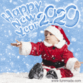 Spread holiday joy with this adorable animated GIF featuring a baby in the snow celebrating 2020.