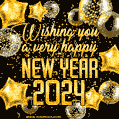 Wishing You A Very Happy New 2024. Gold Confetti GIF.
