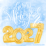 An animated image for New Year 2027 featuring the year in golden balloons, The design is filled with a beautiful and dynamic animation of falling snowflakes.