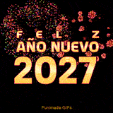 El texto 'Feliz Año Nuevo 2027' en letras doradas resalta sobre un cielo nocturno. Fuegos artificiales animados y multicolores explotan continuamente, creando un ambiente de gran fiesta.