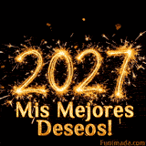 El año 2027 escrito con trazos brillantes de bengalas doradas sobre fondo negro.