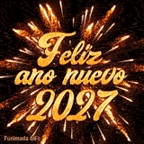 Cientos de chispas y rayos de luz dorada rodean el mensaje Feliz año nuevo 2027 en relieve, creando una imagen festiva y vibrante para la celebración de medianoche.