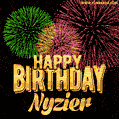 Wishing You A Happy Birthday, Nyzier! Best fireworks GIF animated greeting card.