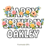 Modern floral Happy Birthday Oakley animated e-card with swaying blooms