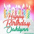 Happy Birthday GIF for Oaklynn with Birthday Cake and Lit Candles