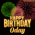 Wishing You A Happy Birthday, Oday! Best fireworks GIF animated greeting card.