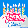 Happy Birthday GIF for Oliver with Birthday Cake and Lit Candles