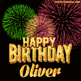Wishing You A Happy Birthday, Oliver! Best fireworks GIF animated greeting card.