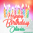 Happy Birthday GIF for Olivia with Birthday Cake and Lit Candles