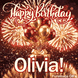 White elegant script spelling Olivia across a luxury gift box with a large golden bow.