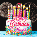Amazing Animated GIF Image for Olliver with Birthday Cake and Fireworks