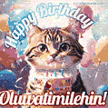 Happy birthday gif for Oluwatimilehin with cat and cake