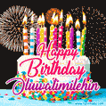 Amazing Animated GIF Image for Oluwatimilehin with Birthday Cake and Fireworks