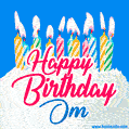 Happy Birthday GIF for Om with Birthday Cake and Lit Candles