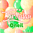 Happy Birthday Image for Oneil. Colorful Birthday Balloons GIF Animation.