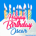 Happy Birthday GIF for Oscar with Birthday Cake and Lit Candles