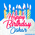 Happy Birthday GIF for Oskar with Birthday Cake and Lit Candles