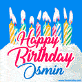 Happy Birthday GIF for Osmin with Birthday Cake and Lit Candles