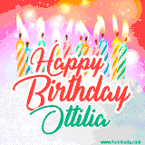 Bright birthday candles with rainbow flames on a cake, alongside the text 'Happy Birthday Ottilia' in vibrant script in this celebratory animated GIF.