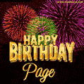 Wishing You A Happy Birthday, Page! Best fireworks GIF animated greeting card.