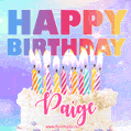 Animated Happy Birthday Cake with Name Paige and Burning Candles