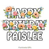 Happy Birthday Paislee animated GIF with delicate forget-me-nots moving in the breeze