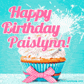 Happy Birthday Paislynn! Elegang Sparkling Cupcake GIF Image.