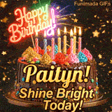 A customized birthday ecard for Paityn displaying a rich chocolate cake with a sparkly dark background.