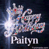 Elegant silver-white metallic letters spelling Paityn at the base of a sparkling jeweled crown on a space backdrop.