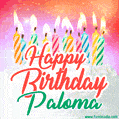 Happy Birthday GIF for Paloma with Birthday Cake and Lit Candles