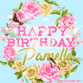 Beautiful Birthday Flowers Card for Pamella with Glitter Animated Butterflies