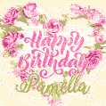 Pink rose heart shaped bouquet - Happy Birthday Card for Pamella