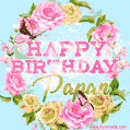 Beautiful Birthday Flowers Card for Papan with Glitter Animated Butterflies