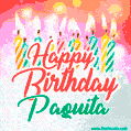 Happy Birthday GIF for Paquita with Birthday Cake and Lit Candles
