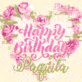 Pink rose heart shaped bouquet - Happy Birthday Card for Paquita