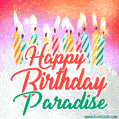 Happy Birthday GIF for Paradise with Birthday Cake and Lit Candles