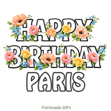 Seamlessly looping floral birthday e-card with bold text for Paris