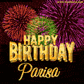 Wishing You A Happy Birthday, Parisa! Best fireworks GIF animated greeting card.