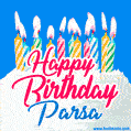 Happy Birthday GIF for Parsa with Birthday Cake and Lit Candles