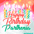 Happy Birthday GIF for Parthenia with Birthday Cake and Lit Candles
