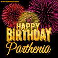 Wishing You A Happy Birthday, Parthenia! Best fireworks GIF animated greeting card.