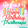 Happy Birthday GIF for Parthenope with Birthday Cake and Lit Candles