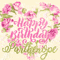 Pink rose heart shaped bouquet - Happy Birthday Card for Parthenope