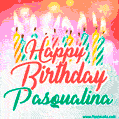 Happy Birthday GIF for Pasqualina with Birthday Cake and Lit Candles