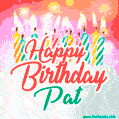 Happy Birthday GIF for Pat with Birthday Cake and Lit Candles