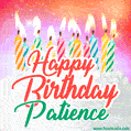 Happy Birthday GIF for Patience with Birthday Cake and Lit Candles