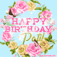 Beautiful Birthday Flowers Card for Patil with Glitter Animated Butterflies