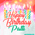 Happy Birthday GIF for Patti with Birthday Cake and Lit Candles