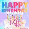 Animated Happy Birthday Cake with Name Patti and Burning Candles