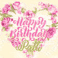 Pink rose heart shaped bouquet - Happy Birthday Card for Patti